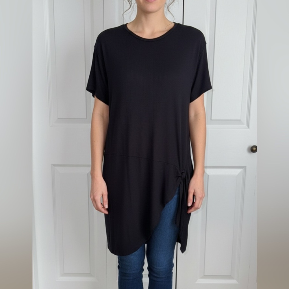 American Eagle Outfitters Soft & Sexy Ribbed Tunic Tee in Black Side Knot Medium